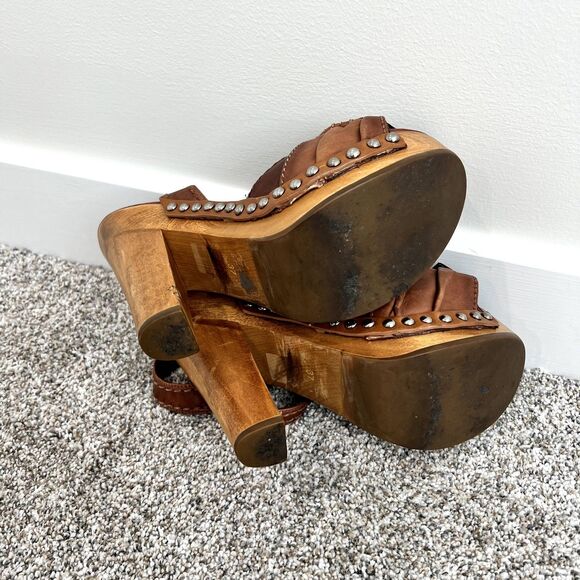 Miu Miu Bow Wood Heels Sandals Platform Shoes Studs 37 - Picture 12 of 14